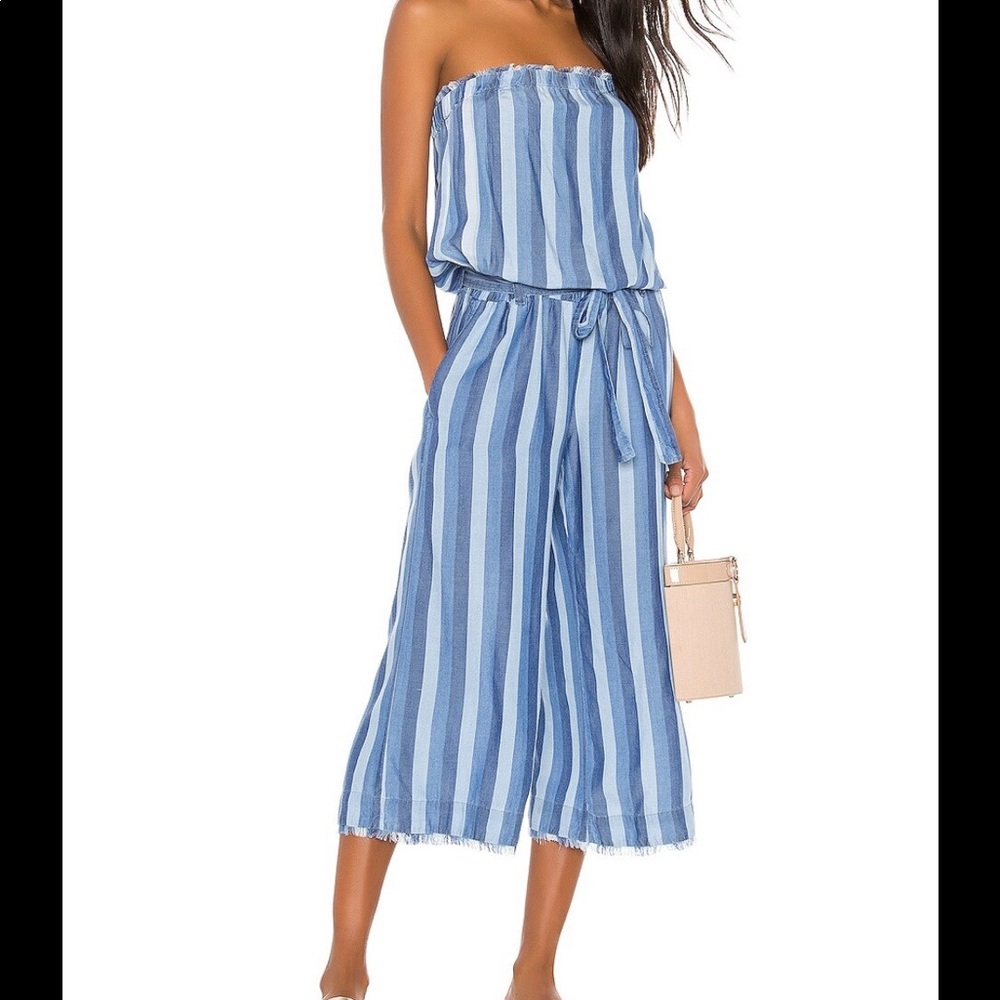 Bella Dahl strapless frayed crop jumpsuit in cabana stripe